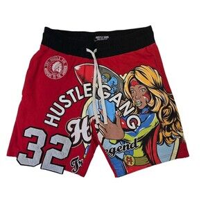 Hustle Gang Graphic Streetwear Shorts Men's L Red Hip Hop Hype Urban Pull On